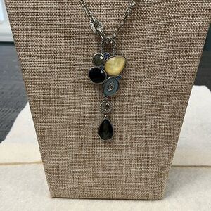 Lia Sophia Silver Tone Necklace w/ Attached Elegant Multi-Stone Pendant.